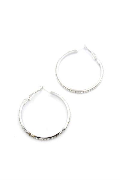 MBB ETİCARET Jewelled Hoop Earrings - Silver