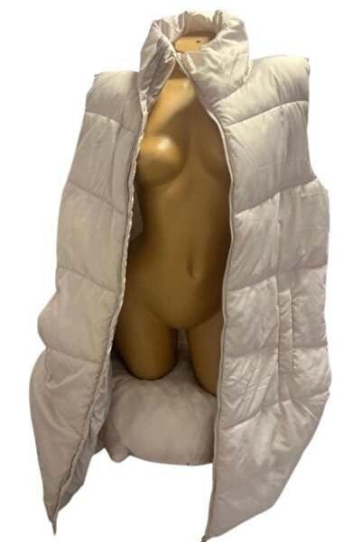 Janina Women's Long Puffer Vest with Adjustable Zippers, Cream, Size 44 EU