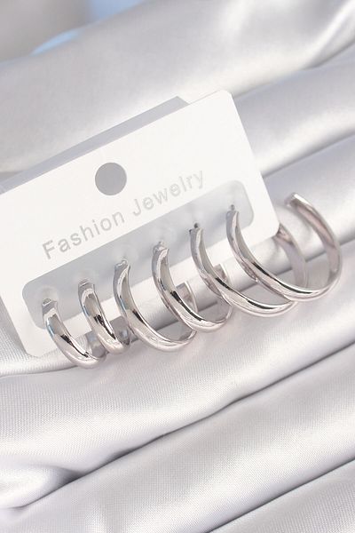 MBB ETİCARET Brass Silver Color Flat Ring Model Women's Earring Set - TJ-BKP8776