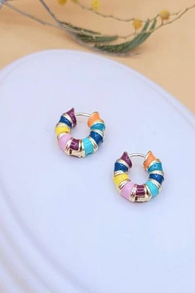 Pretty Enamel Colorful Hoop Earrings