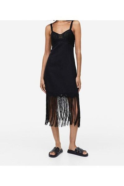 H&M - Rochie cu franjuri, in, negru, M INTL