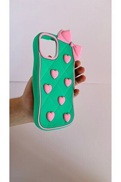 DGN İphone 13 ve İphone 14 Uyumlu Fiyonk ve Kalp Detaylı Silikon Kılıf