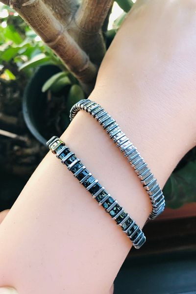 NAZLI TAKILAR Set of 2 Silver Color Tila Bracelets