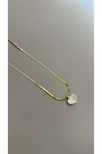 MBB ETİCARET Heart Necklace with Stone - Gold