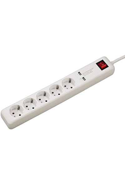 Hama Splitter with 5 sockets, USB 3A, 1.5 m white, 2x USB sockets