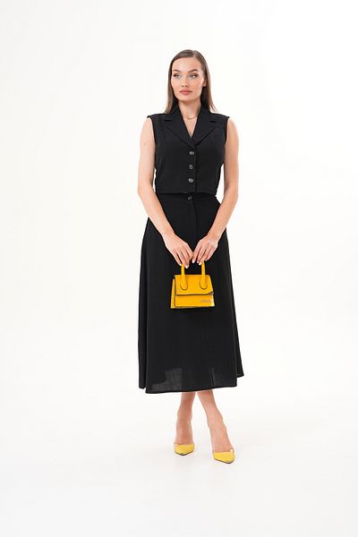 Shine Fine Women's Sleeveless Jacket Collar Vest Skirt Suit