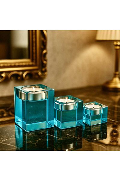 Epikoza Handmade Modern Decorative - Tealight Candle Holder - Transpran Blue