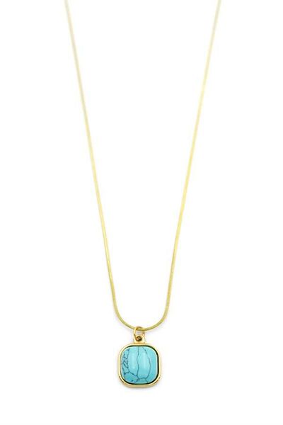 MBB ETİCARET Square Stone Necklace - Turquoise