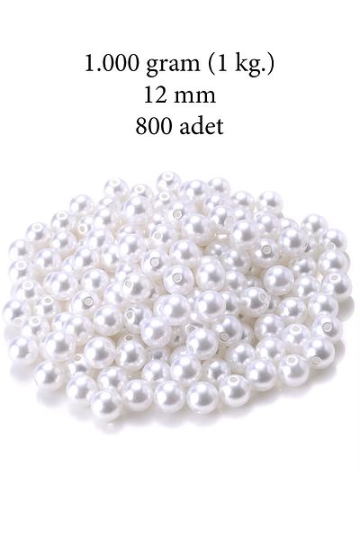 MBB ETİCARET 1,000 Grams (1 Kg.) 12mm White Color Plastic Pearl Beads Bag and Jewelry Making Bead (~800Pcs)