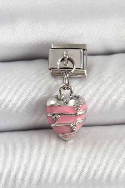 MBB ETİCARET 316L Steel Silver Color Pink Heart Model Nomination Charm - Tj-Bc1495