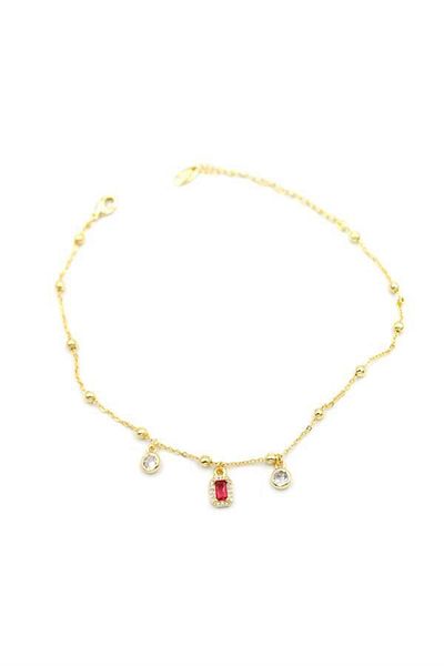 MBB ETİCARET Colorful stone anklet - red