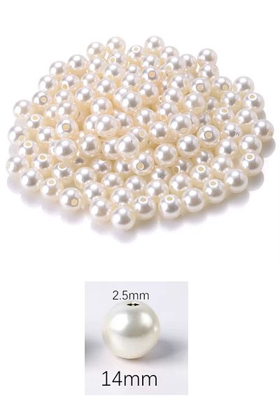 MBB ETİCARET 100 Gram 14mm Cream Color Plastic Pearl Beads for Bag and Jewelry Making Bead (~54Pcs)