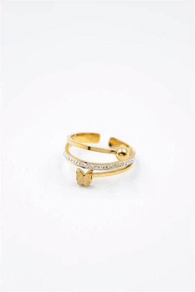 MBB ETİCARET 6-Piece Jewelled Butterfly Ring - Gold