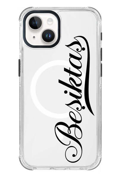 Beşiktaş iPhone 15 Uyumlu El Yazı Magsafe Şeffaf Lisanslı Telefon Kılıfı