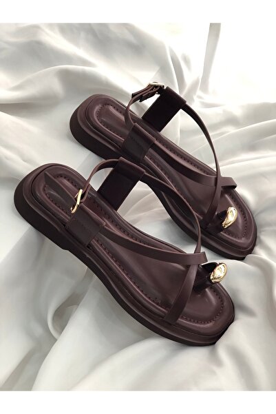 Hg Ayakkabı Janya Bordo Cross Belted Flip Flops 2 cm Sandals