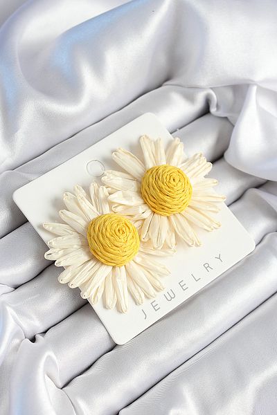MBB ETİCARET Papatya Model White and Yellow Color Women's Earrings - Tj-Bkp10635