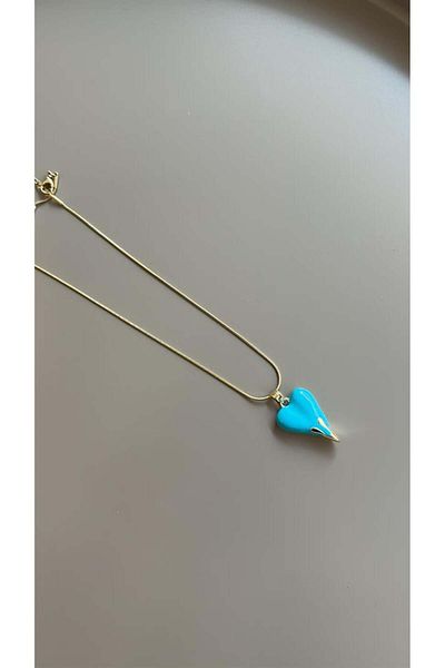 MBB ETİCARET Enamel Heart Necklace - Blue