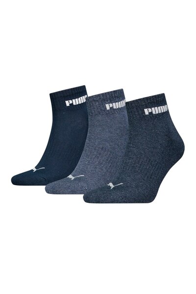 Puma , Set of short unisex socks with contrasting logo - 3 pairs, Dark blue, Navy, Size 43-46