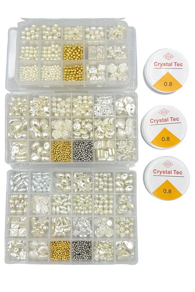 yiğit aksesuar 3 Boxes Mega Shaped Pearl Beads and Spacer Jewelry Making Hobby Set