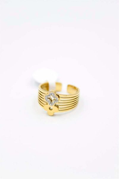 MBB ETİCARET 6-Piece Jewelled Clover Ring - Gold