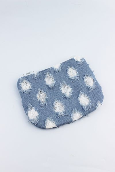 İLKYAZ Self Pattern Denim Fabric Zipper Closure Blue Small Size Coin Purse