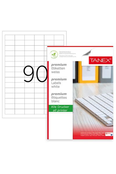 Tanex Set de 9000 etichete autoadezive A4, 100 coli, 90 etichete/coală, 33x19 mm, colțuri drepte, Tanex