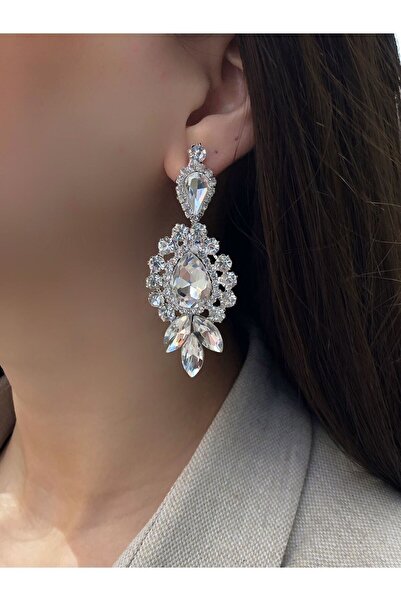 Limelia أقراط متدلية على شكل قطرة من الكريستال باللون الفضي للسيدات