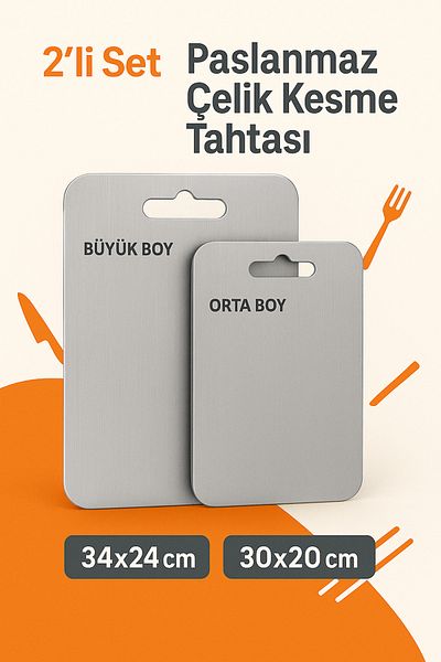 mtemin Set of 2 Stainless Steel Cutting Board Antibacterial Surface High Quality