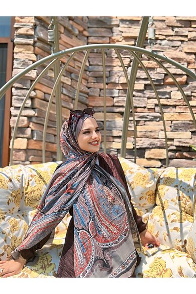 Modakaşmir Floral Ethnic Pattern Shawl Mink