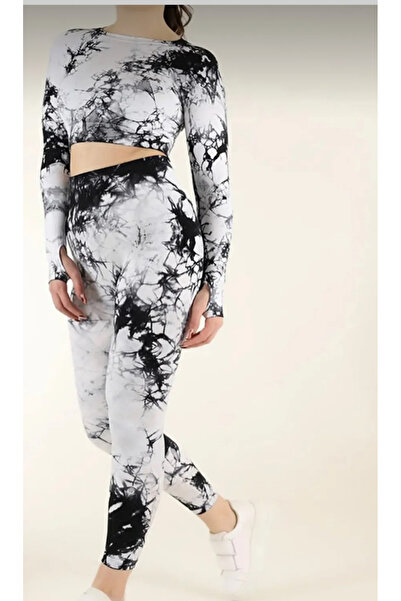 BK fără cusături set de mâneci lungi pentru yoga sport, cu model batik, cu efect modelator piese