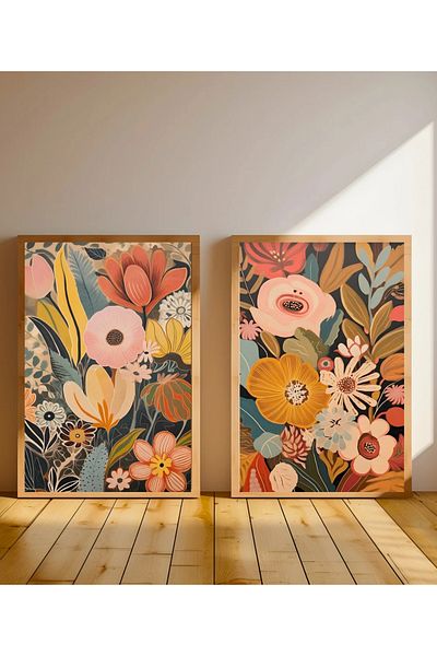 NT Handmade Φυσικό ξύλινο πλαίσιο UV εκτύπωσης 2 τεμαχίων Floral ζωγραφική τοίχου – Μοντέρνα και κομψή διακόσμηση τοίχου