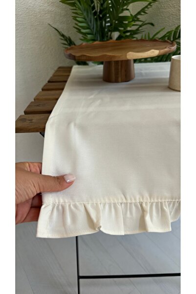 Decamor home Cotton Stain Resistant Ecru Ruffle Runner