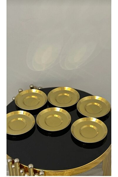 USD HOME Set of 6 Gold Tea Plates Steel Stainless 12 cm