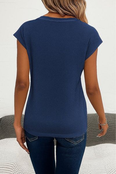 Modayakamoz Women's Short Sleeve V Neck Heart Pattern Viscose Blouse