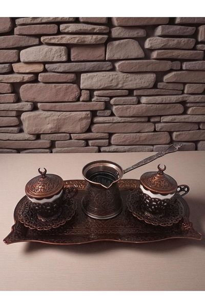 E orient Quality 2 Person Cup Team Copper Ottoman Patterned Motif Turkish Coffee
