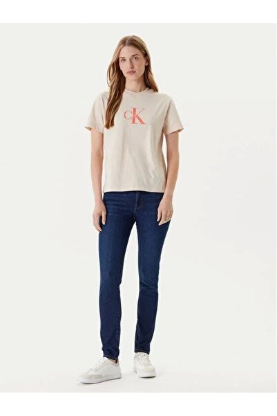 Calvin Klein Women's Monogram Logo T-Shirt - Beige