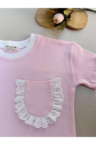 Mama Miel Baby Pink Fisto Pocket Detailed Oversize T-Shirt - 100% Cotton