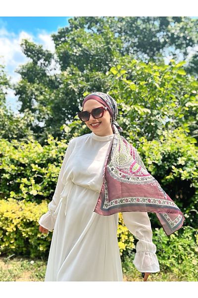 Modakaşmir Floral Ethnic Pattern Shawl Cherry