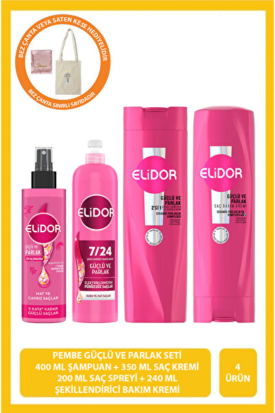 Elidor Güçlü ve Parlak 4’lü Saç Bakım Seti–Seramid &Parlaklık Kompleksi ile C...