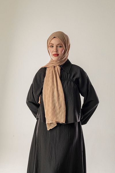 FLEUR SOİE Dama Pattern Milk Coffee Muslin Shal