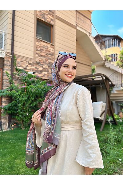 Modakaşmir Floral Ethnic Pattern Shawl Plum