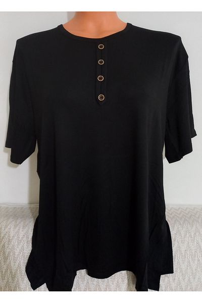 Anne Er Clothing Short-Sleeve Combed Cotton Blouse Crew Neck Black