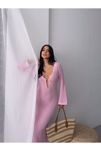 buqre's moda Νέο μάξι φόρεμα με γιακά μαργαριτάρι με λεπτομέρεια