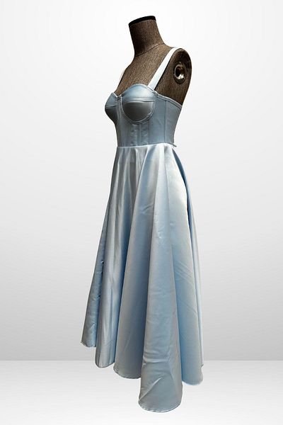 By Saygı Women's Strap Back Drawstring Corsage Satin Flared Midi Dress