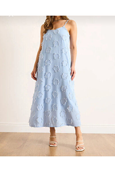 Mint BEBE MAVİ PÜSKÜL DETAYLI ASKILI ELBİSE