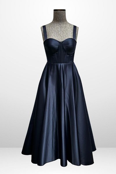 By Saygı Women's Strap Back Drawstring Corsage Satin Flared Midi Dress