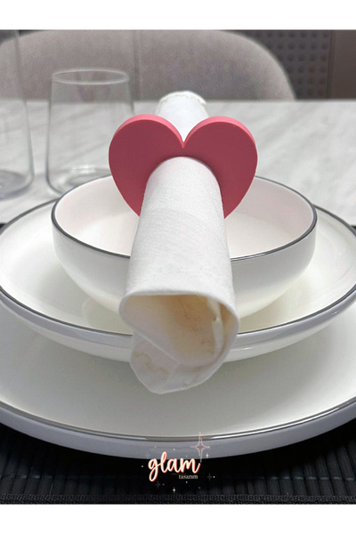 GLAM DEKORASYON Pembe Kalp Bohem Şık Peçete Yüzüğü Halkası 2li Düğün Davet Or...