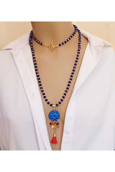 shop Uzun Doğal Taş Süryani Nazar Taşı Kolye Farklı Renk Seçenekleri