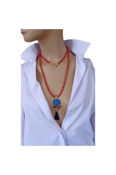 shop Lal Uzun Doğal Taş Süryani Nazar Taşı Kolye Farklı Renk Seçenekleri