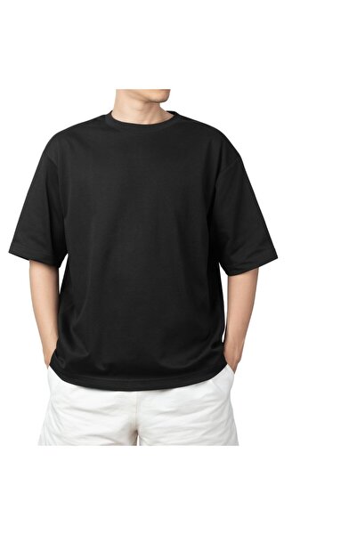 Ellit giyim Men's Black 100% Cotton Oversize Cut Crew Neck T-Shirt